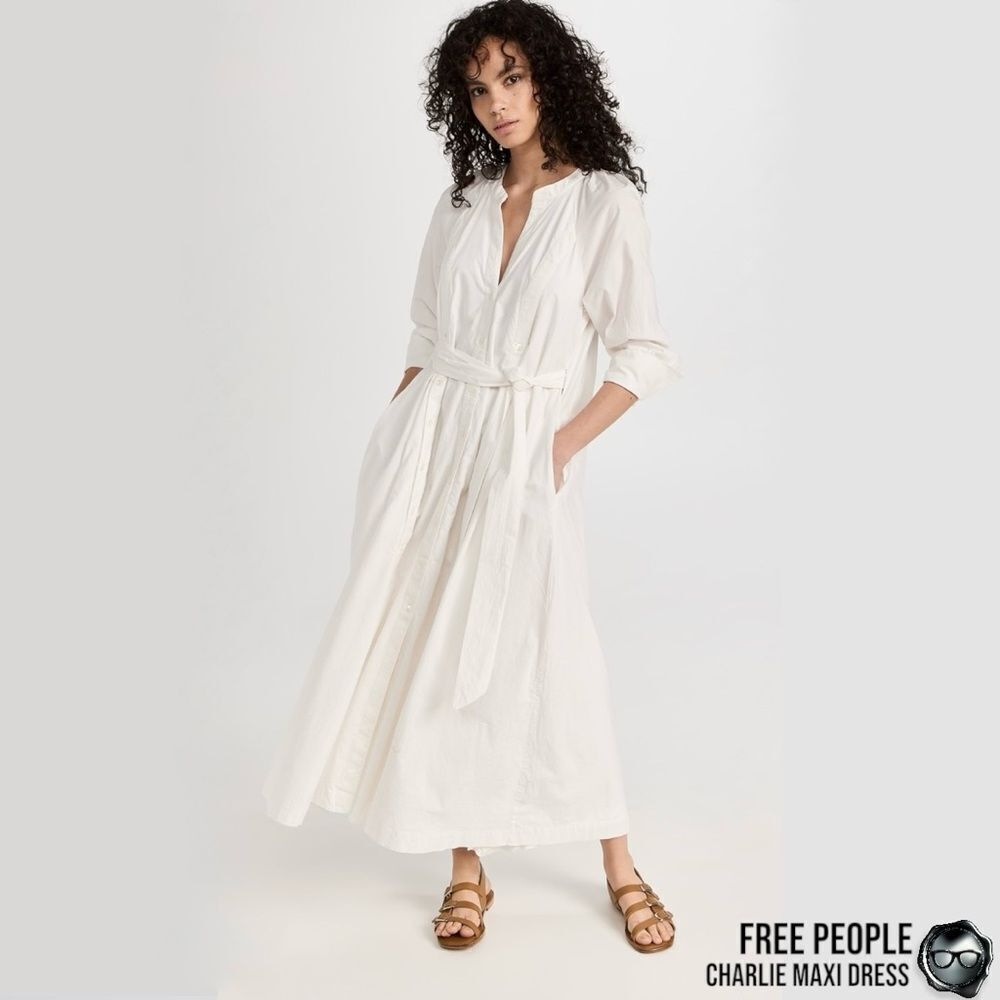 FREE PEOPLE CHARLIE MAXI DRESS IN OPTIC WHITE COTTON POPLIN WOMEN’S SMALL - Picture 7 of 11